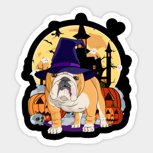 English Bulldog Happy Halloween Witch Pumpkin Sticker